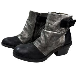 Fly London Rouched Buckle Ankle Boots Size 37 US 6.5 Dape Black Silver Leather